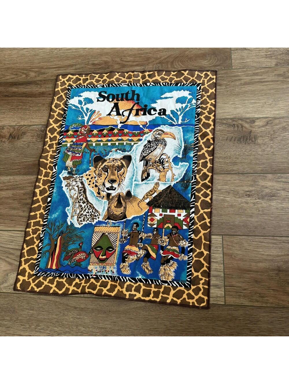 2001 South Africa Fabric Tapestry Art Cloth 23x17 Y2K